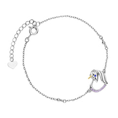 Armband mit Charm Anhänger Pferd Einhorn Herz 925er Silber lila Zirkonia Kinder Mädchen Damen