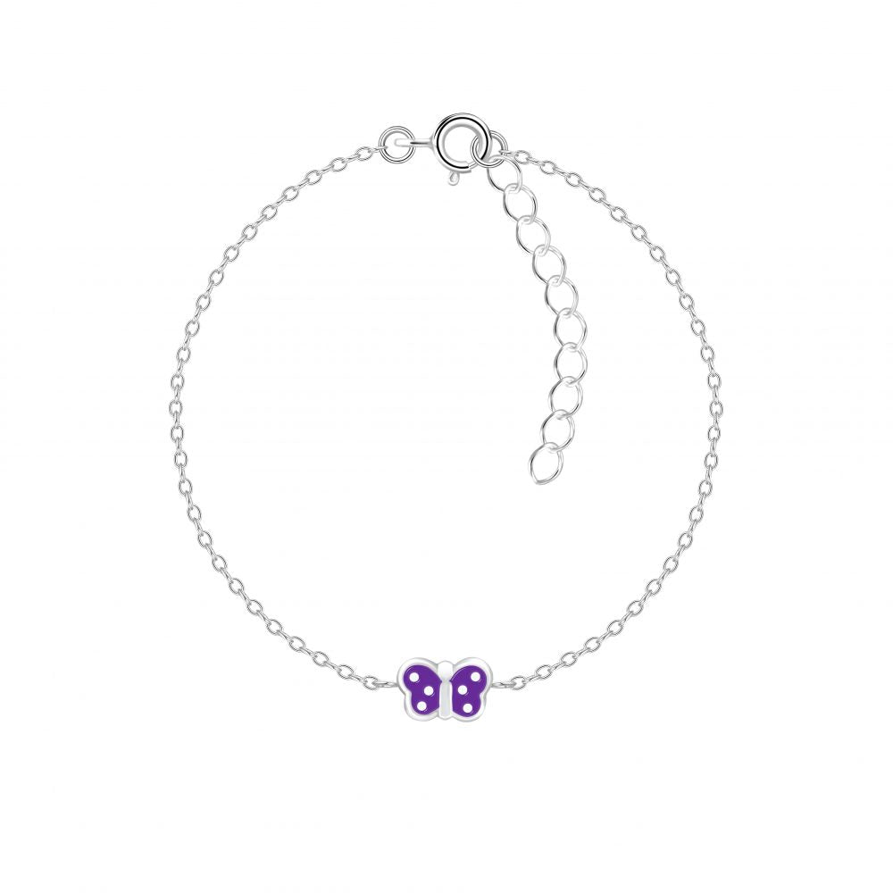 Kinder Mädchen Armband aus 925er Silber lila Schmetterling mit Punkten