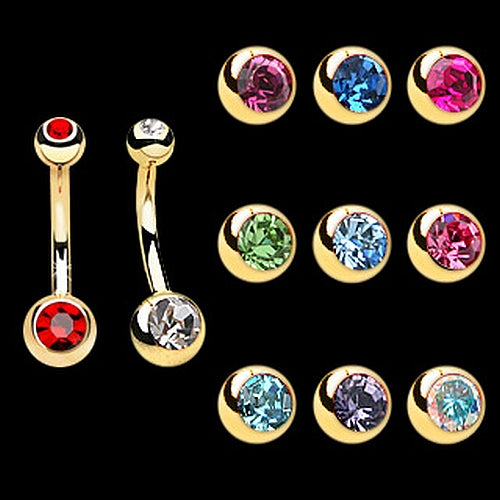 Bauchnabelpiercing Goldfarben PVD mit Zirkonia Stein aus Chirurgenstahl