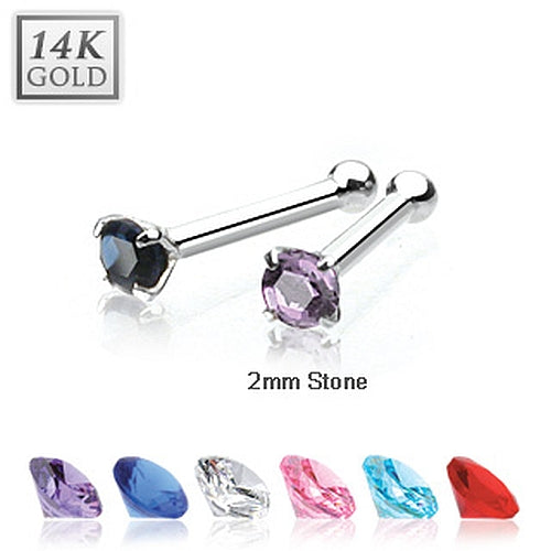 Nasenpiercing 14K 585er Weißgold Strass Stein