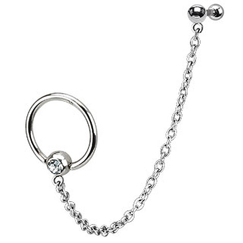 Tragus Piercing Kette mit Klemmring und Zirkonia silber