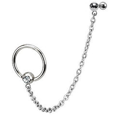 Tragus Piercing Kette mit Klemmring und Zirkonia silber