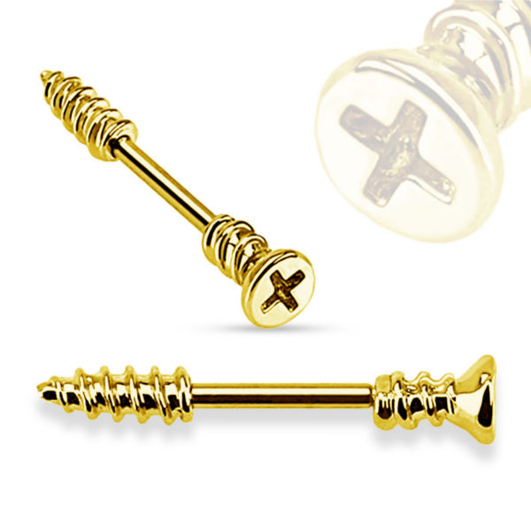 Brustwarzenpiercing Kreuz Schraube C316L Barbell Farbwahl goldfarben silber - Cristal-Jewelry