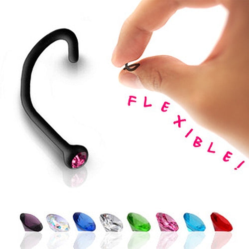 Nasenpiercing Black Bioplastic Flexibel Strass