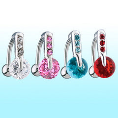 Reverse Bauchnabel Piercing mit Zirkonia Kristall-Stein.