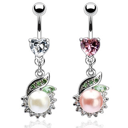 Bauchnabel Piercing mit Kristall Herz und Strass Perlen Anhänger