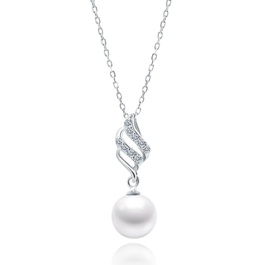 Damen Halskette mit Zirkonia und Perlen Anhänger aus 925er Silber