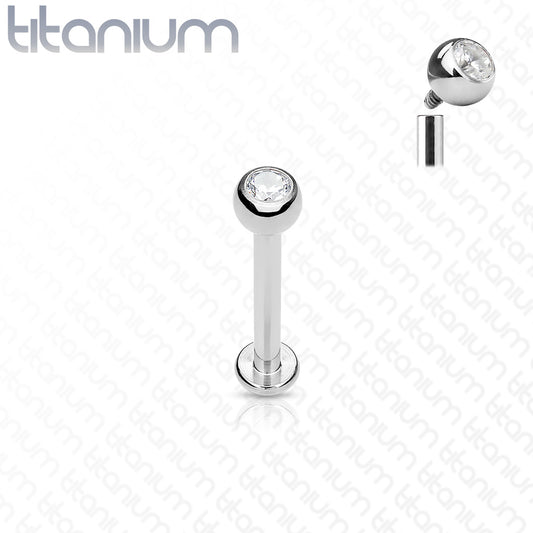 Lippenpiercing Labret mit Innengewinde und Strass Kugel aus Titan 