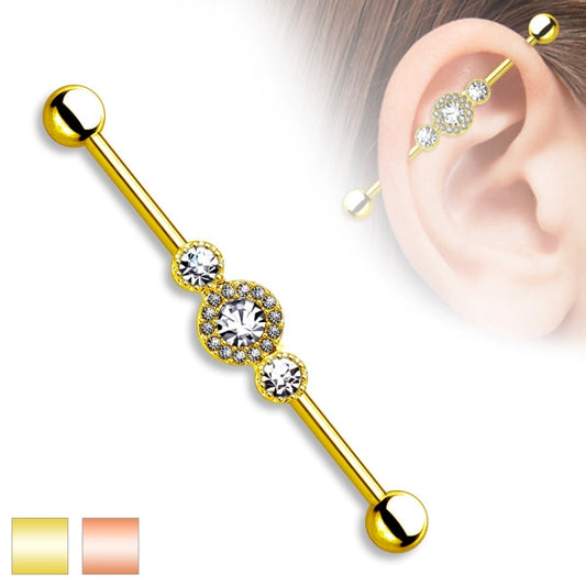 Industrial Ohr Piercing  Modeschmuck Barbell mit  Zirkonia Steinchen Strass Hantel - Cristal-Jewelry
