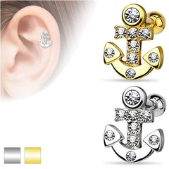 Tragus Helix Cartilage Piercing Anker Kristall Steine Strass goldfarben silber