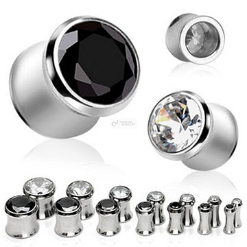 Double Flared Flesh Tunnel mit Zirkonia Kristall Stein