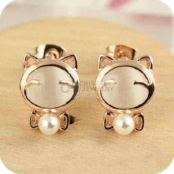Ohrringe Ohrstecker Katze cat Gold mit Perle